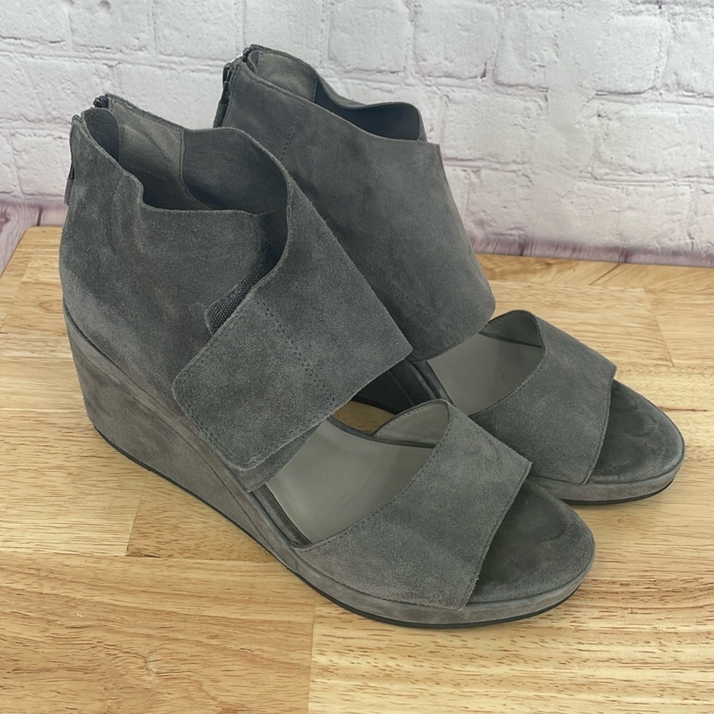 Eileen Fisher Suede Grey High Heel Wedges  Wedding Guest 8.5